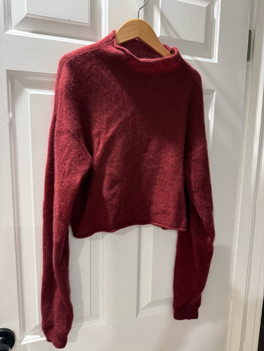 Reformation Burgundy Cropped Mock Neck Sweater